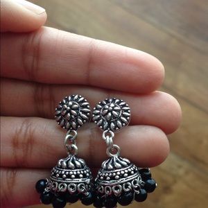 Oxidized silver black bead Indian earrings
